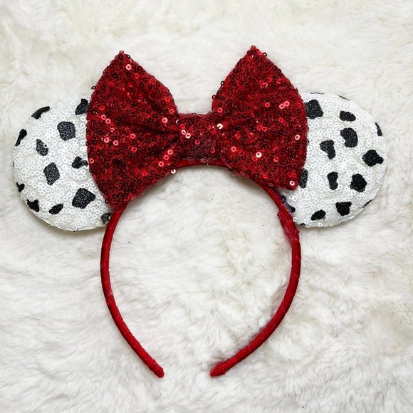Disney Accessories - 👽2/$30 Handmade Disney 101 Dalmatians Minnie Ears With Red Bow